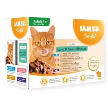 EUKANUBA IAMS DELIGHTS Land & Sea Collection in Gelee – Nassfutter für Katzen – 12x85g Beutel