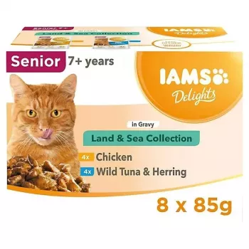 EUKANUBA IAMS Delights Senior Land & Sea Collection in Sauce – Nassfutter für Katzen – 8 x 85 g