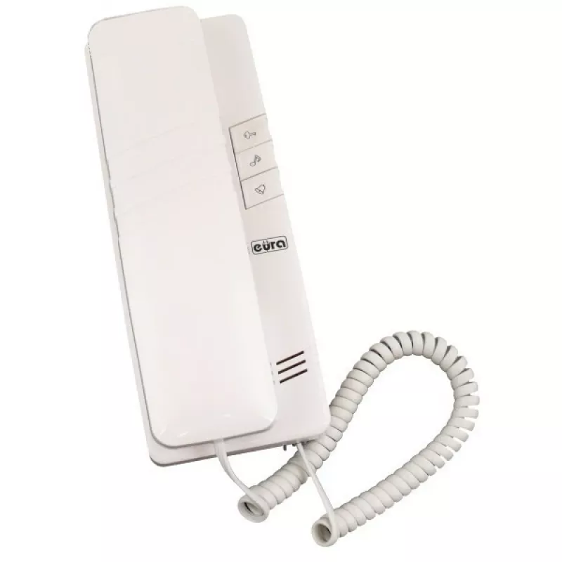 EURA ADP-44A3 (RL-3203D) Audio-Türsprechanlage - 2-Draht, Einfamilienhaus, weiße Inneneinheit, silbernes Außenpanel