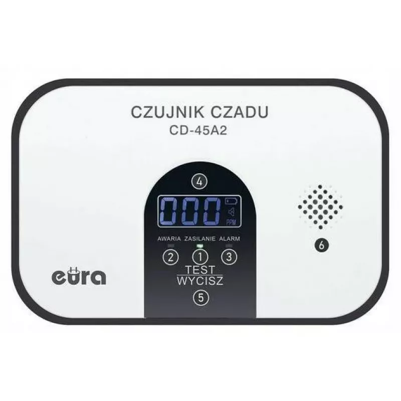 EURA CD-45A2 Freistehender Kohlenmonoxidmelder, batteriebetrieben, LCD-Anzeige
