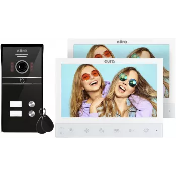 EURA VDP-80C5 Dual-Family Video Intercom System, Weiß, 2x 7 inch LCD, FHD, 1080p Kamera, RFID-Leser, Aufputzmontage