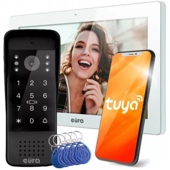 EURA VDP-86A3 10-Zoll Weiße Video-Gegensprechanlage mit Tuya Smart App, 2MP Kamera, 2 Relaisausgänge