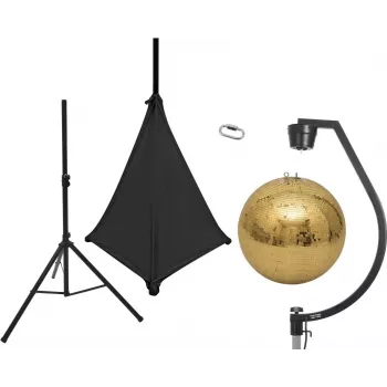 EUROLITE 50cm Gold Spiegelkugel-Set mit Stativ und schwarzem Stretch-Überzug 20000707
