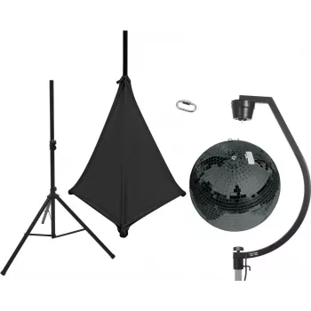 EUROLITE Spiegelkugel-Set 50cm Schwarz mit Ständer und schwarzem Segel 20000709