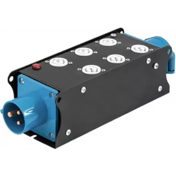 EUROLITE SAB-62X 19-Zoll 2U 3-Phasen-Stromverteiler mit 6 Schuko-Steckdosen, 16A CEE-Eingang, 11kW 60003755