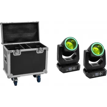 EUROLITE Set 2x LED TMH-B120 Hypno Moving-Head Beam + Flightcase mit Rollen