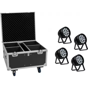 EUROLITE Set 4x AKKU IP PAR 14 HCL QuickDMX + Flightcase IP65 Bühnenbeleuchtungs-Set