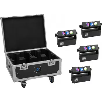 EUROLITE Set 4x AKKU MBT-3 Spot MK2 LED Uplight + Flightcase mit Rollen und Ladefunktion