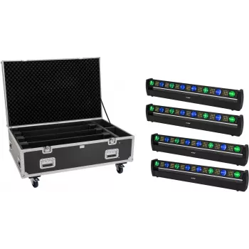 EUROLITE Set 4x LED BAR-8 SWING QCL Bar mit Flightcase und Rollen