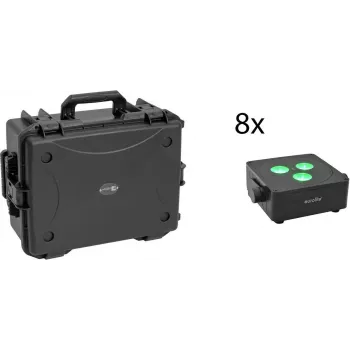 EUROLITE Set 8x AKKU IP Flat Light 3 sw IP65 LED-Spotlights mit Trolley-Case