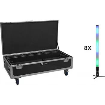 EUROLITE Set 8x AKKU IP Pixel Tube 360° PRO CRMX + Flightcase Rollen Lade