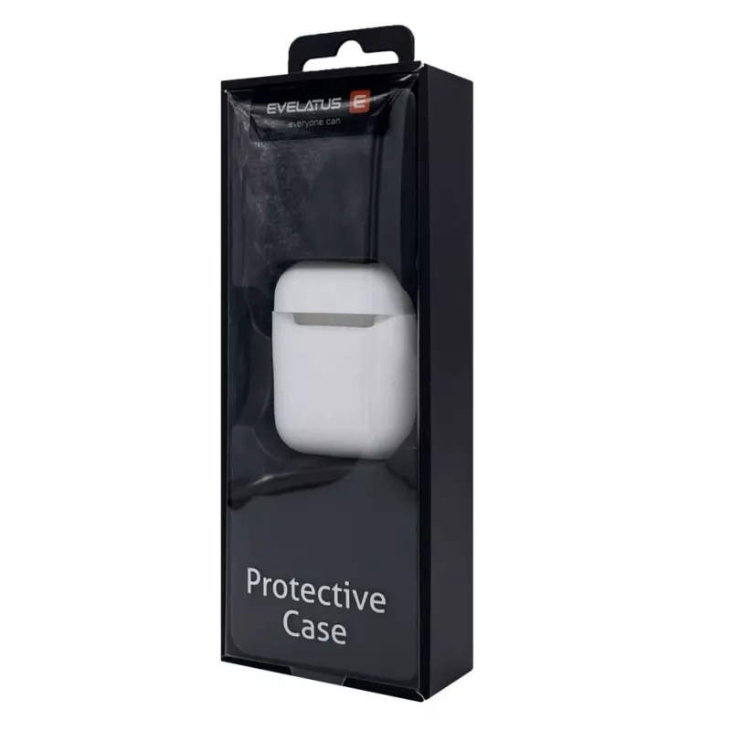 EVELATUS Apple AirPods Case EAC05 White - Silikon-Schutzhülle mit Karabiner