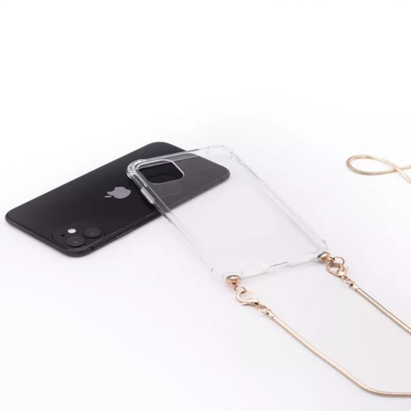 Evelatus Apple iPhone 11 Pro Silikon Transparente Hülle mit Halskette TPU Band Gold