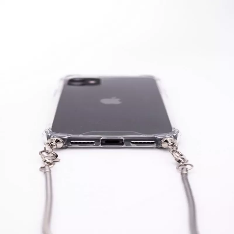 Evelatus Apple iPhone 11 Pro Silikon Transparent mit Halsband TPU Band Silber