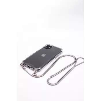 Evelatus Apple iPhone 11 Pro Silikon Transparent mit Halsband TPU Band Silber