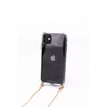 Evelatus Apple iPhone 11 Silikon Transparent mit Halskette TPU Band Gold