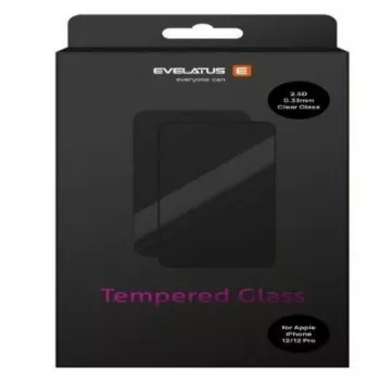 Evelatus Apple iPhone 12/12 Pro 0,33 mm klares Displayschutzglas aus gehärtetem Glas mit Japan-Kleber, antistatisch