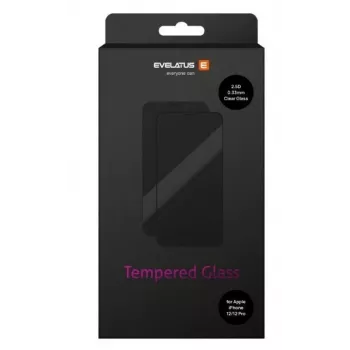 Evelatus Apple iPhone 12/12 Pro 0,33 mm klares Displayschutzglas aus gehärtetem Glas mit Japan-Kleber, antistatisch