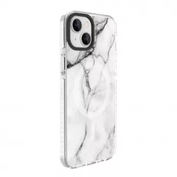 Evelatus Apple iPhone 15 Plus PC+TPU Hülle mit MagSafe – Custom Marble White