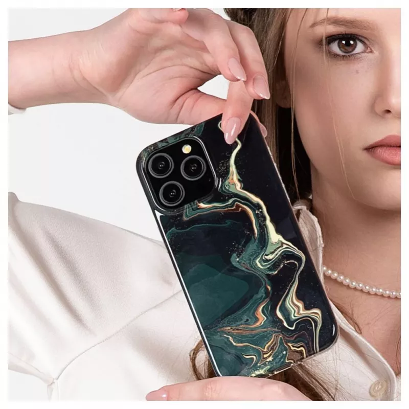 Evelatus Apple iPhone 15 Pro PC-Hülle Custom Print Marble Dark Green