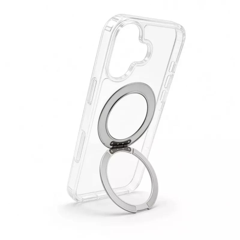 Evelatus Apple iPhone 17 Hybrid-Hülle mit MagSafe PC+TPU 360 Metallständer Transparent