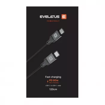 Evelatus Coiled USB-C auf USB-C Kabel 1,2 m 60 W PD geflochten Schwarz