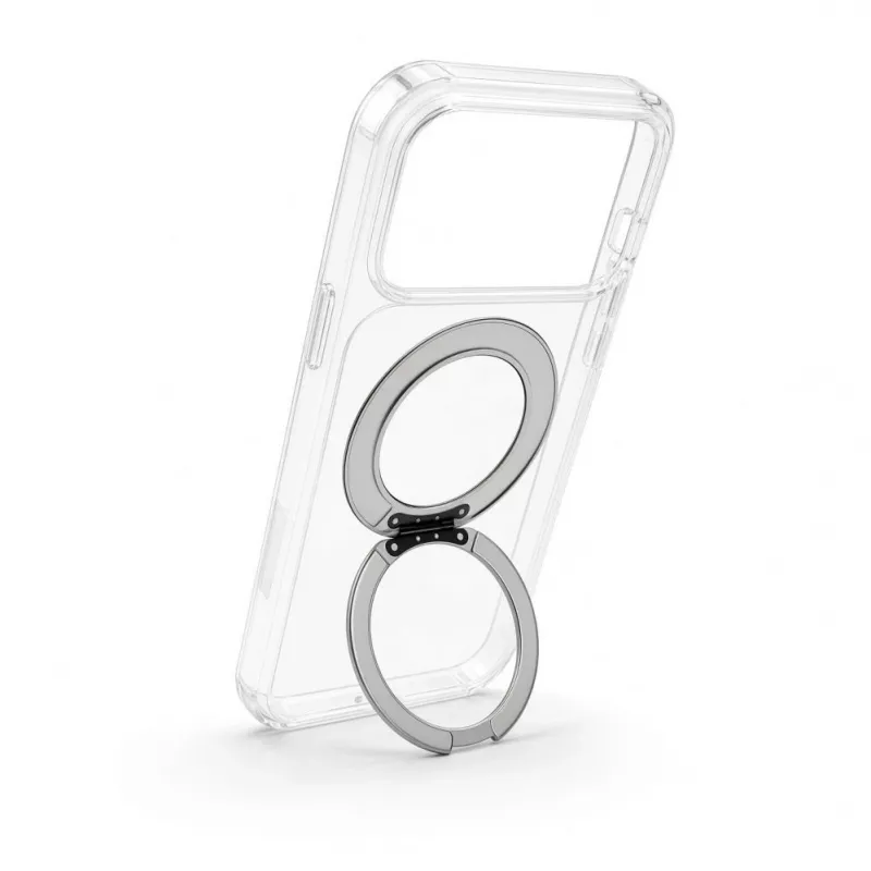 Evelatus Hybrid Case mit MagSafe und 360° Metall-Ständer für iPhone 17 Pro Max, Transparent