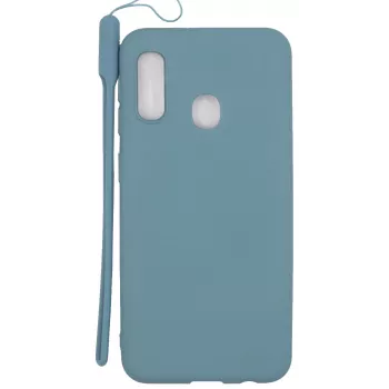 Evelatus Samsung Galaxy A20e Soft-Touch-Silikonhülle mit Trageriemen Blau