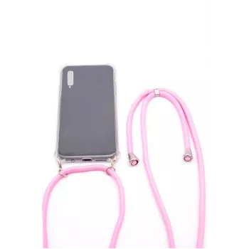 Evelatus Samsung Galaxy A50 Case mit Umhängeband Pink Transparent