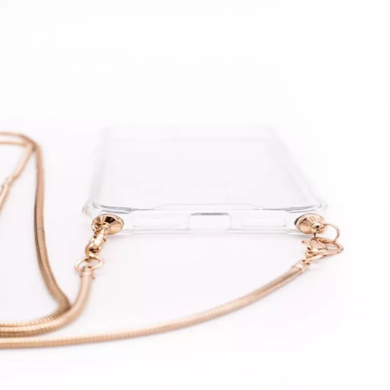 Evelatus Samsung Galaxy A50 Silikon Transparente Hülle mit Halsband TPU Band Gold