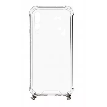 Evelatus Samsung Galaxy A50 Silikon Transparent mit Halsband TPU Band Silber