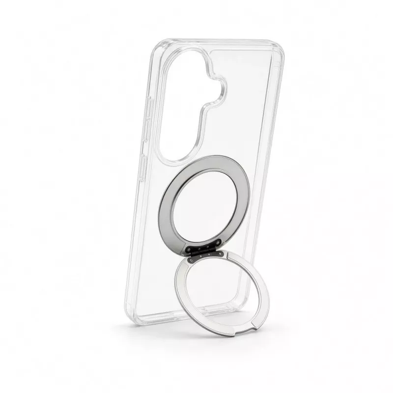 Evelatus Samsung Galaxy S26 Hybrid-Hülle mit MagSafe PC+TPU 360 Metall-Ständer Transparent