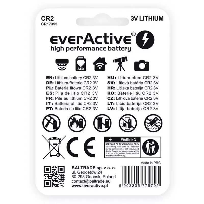 everActive CR2 Lithium-Batterie 3V 850mAh (1er-Pack Blister)