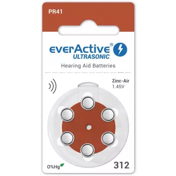 everActive ULTRASONIC 312 Hörgerätebatterien (PR41, Zink-Luft, 1,45V, 170mAh, Quecksilberfrei, 6er-Blister)