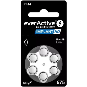 everActive ULTRASONIC IMPLANT HD 675 Zink-Luft-Hörgerätebatterien PR44 (6er-Pack, quecksilberfrei, 1,45 V, 650 mAh)