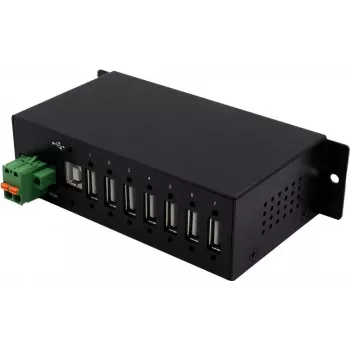 EXSYS EX-1179HMVS 7-Port USB 2.0 Industrie-Metall-Hub mit DIN-Schienen-Montage, 480 Mbit/s, ESD-Schutz, -40 bis 85°C