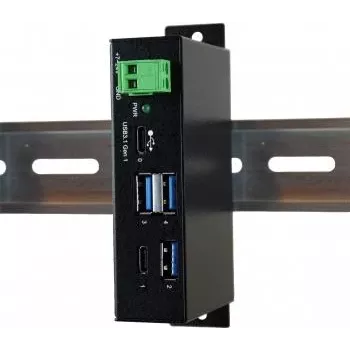 EXSYS EX-1195HMS Industrial 4-Port USB 3.1 Gen 1 Hub mit USB-C, DIN-Schienen-Montage, 9-48V DC