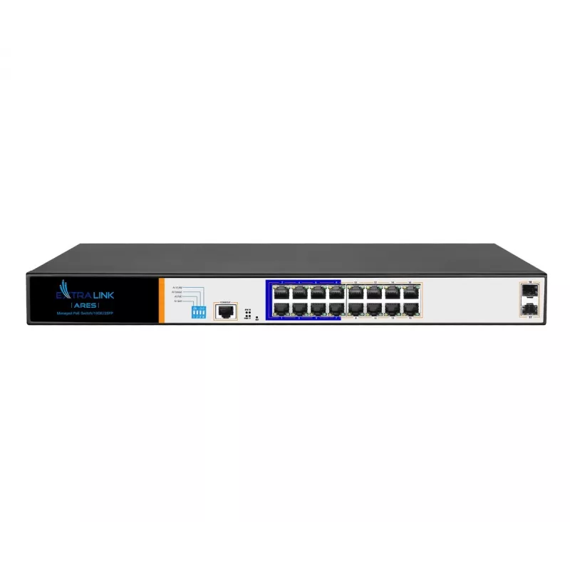 Extralink ARES PoE Switch, 16x Gigabit PoE/PoE+, 2x SFP, 1x Konsolenanschluss, 150W, Managed