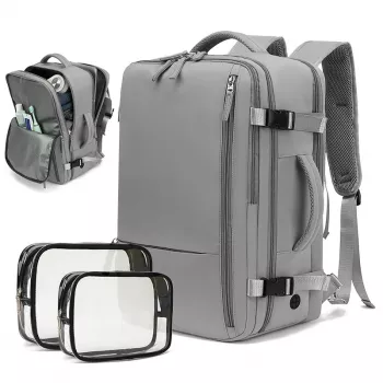 EXTRALINK Black Forest KM03 Kabinenrucksack 45x20x30 cm mit 2 Kulturbeuteln – Grau