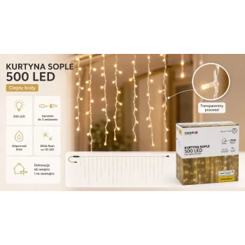 Extralink Icicle Curtain, 500 LEDs Warmweiß + Kaltblitz, Länge 3 + 20 m