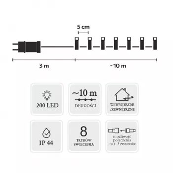 Extralink LED-Lichterkette 200 LEDs Kaltweiß 10m + 3m IP44 Innen/Außen