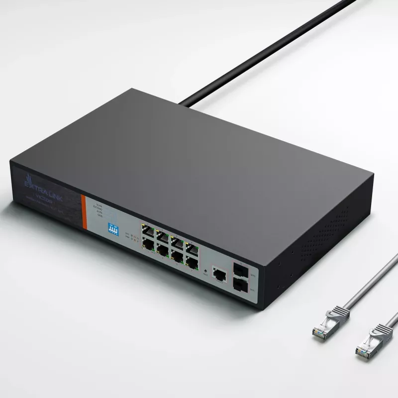 Extralink VICTOR 8-Port Gigabit PoE+ Managed Switch mit 2 SFP, 150W Budget, L2+