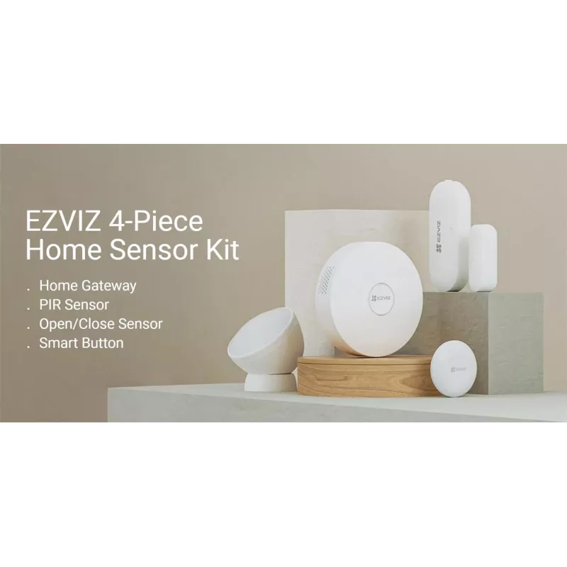 EZVIZ CS-B1 Home Sensor Kit – Zigbee 3.0 Gateway, PIR-Bewegungsmelder & Kontaktsensor, Wi-Fi, 90 dB Sirene, Weiß