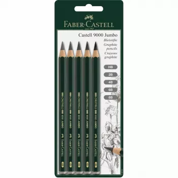 Faber-Castell Castell 9000 Jumbo Graphitstift-Set, 5 Härtegrade (B, 2B, 4B, 6B, 8B), sechskant, FSC-Zeder 119397