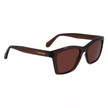 FERRAGAMO SF2001S-232 Unisex Sonnenbrille Havana Braun Quadratisches Acetat-Gestell Braune Gläser 54/20/145 mm