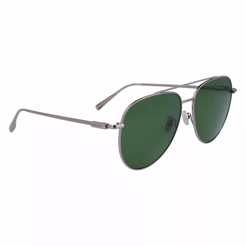 FERRAGAMO SF308S-44 Herren-Rechteck-Sonnenbrille - Brauner Havana-Acetatrahmen, graue Polycarbonatgläser, UV400-Schutz