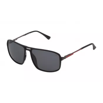 FILA Herren-Sonnenbrille SF9329-58U28Z - Rechteckiger, matter schwarzer Rahmen mit rauchfarbenen Polycarbonat-Gläsern, UV400-Schutz