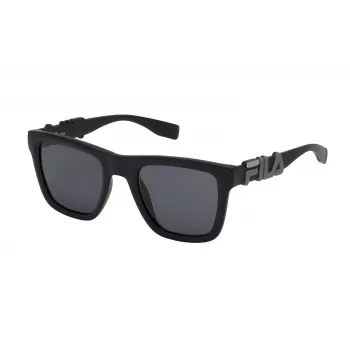 FILA SF9416-510U28 Herren-Rechteck-Sonnenbrille - Schwarz/Grauer Rahmen - Graue Polycarbonat-Gläser - UV400-Schutz