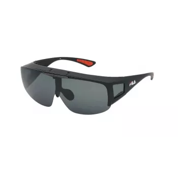 FILA SFI126-99U28P Unisex Sonnenbrille - Matt schwarzer Rahmen, graue polarisierte Gläser, UV400, Schildstil