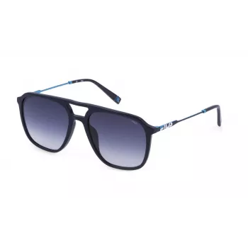 FILA SFI215-560821 Herren Rechteck-Sonnenbrille - Schwarzer Rahmen, Graue Gläser, UV400-Schutz